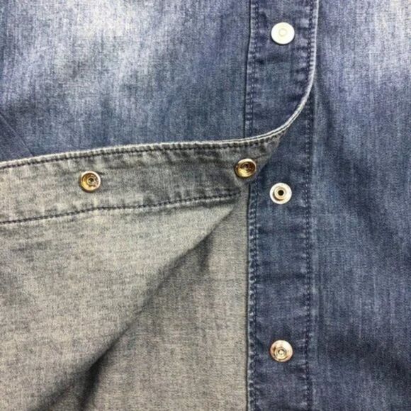 Level 99 Anthropologie Chambray Long Sleeve Snap Button Shirt - Picture 7 of 9